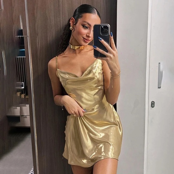 Zara Dresses & Skirts - Zara METALLIC RHINESTONE STRAPPY MINI DRESS